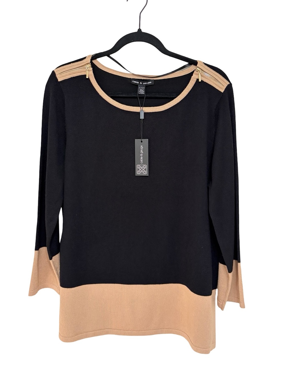 NEW Cable & Gauge Scoop Neck Neutral Color Block Sweater - Size XL